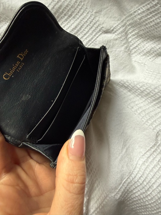 Dior Beige & Navy Saddle Card Holder with Gold 'D' Charm - Picture 3 of 6